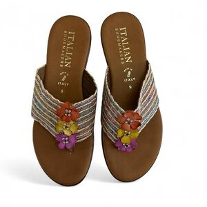 Italian Shoemakers sandals with colorful flower embellishments and beads Size 9
